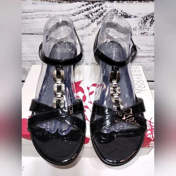 Mootsie Tootsies Laquila K Wedge Black Silver New In Box Office Dressy Wedding - Picture 3 of 6